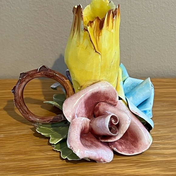 VTG Italian Capodimonte Style Hand Painted Porcelain Rose Candleholder 3.5” X 4” - Picture 3 of 11
